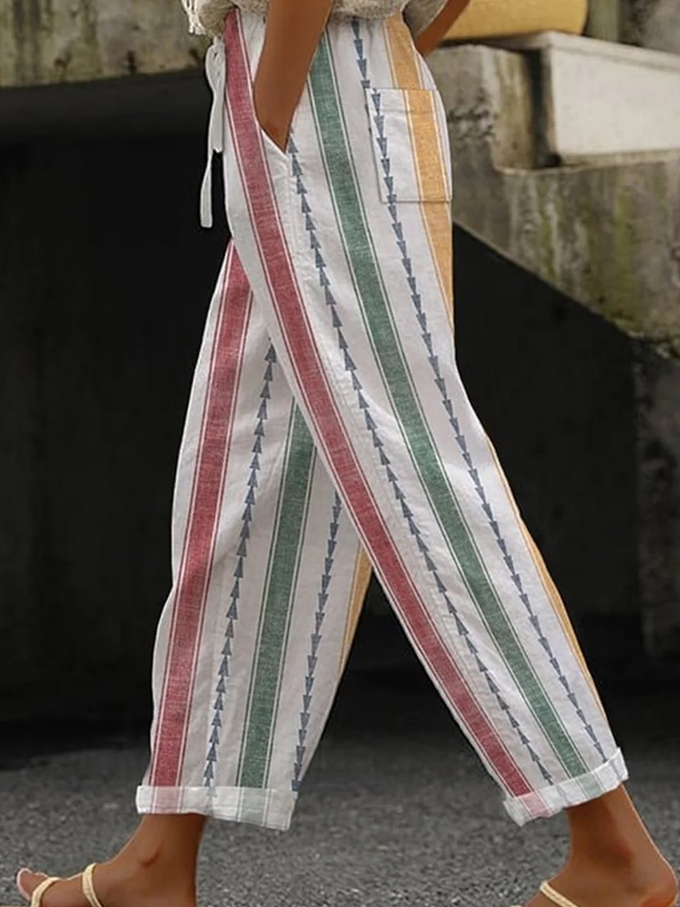 Casual Striped Ankle Pants Pant