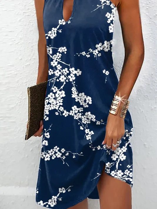 Women's Mini Dress Party Halter Floral Sleeveless Short Dress