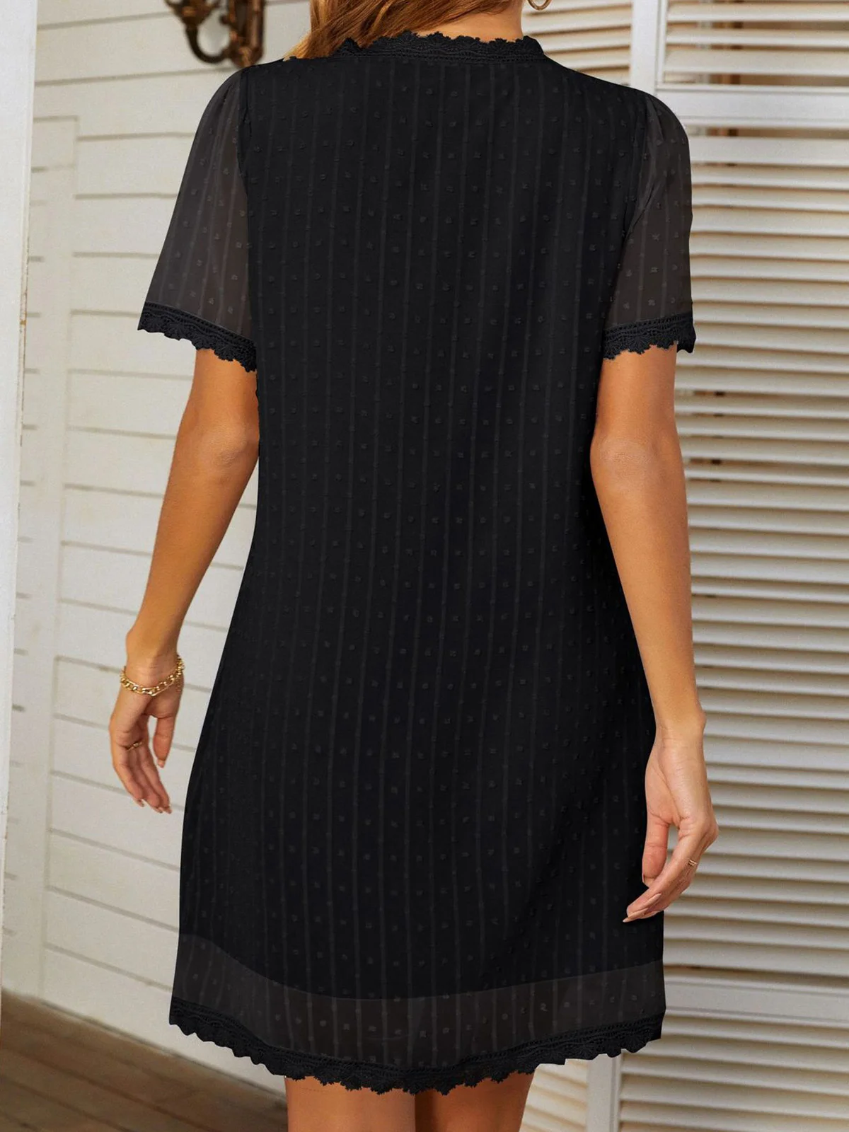 Women Polka Dots V Neck Short Sleeve Comfy Casual Short Dress