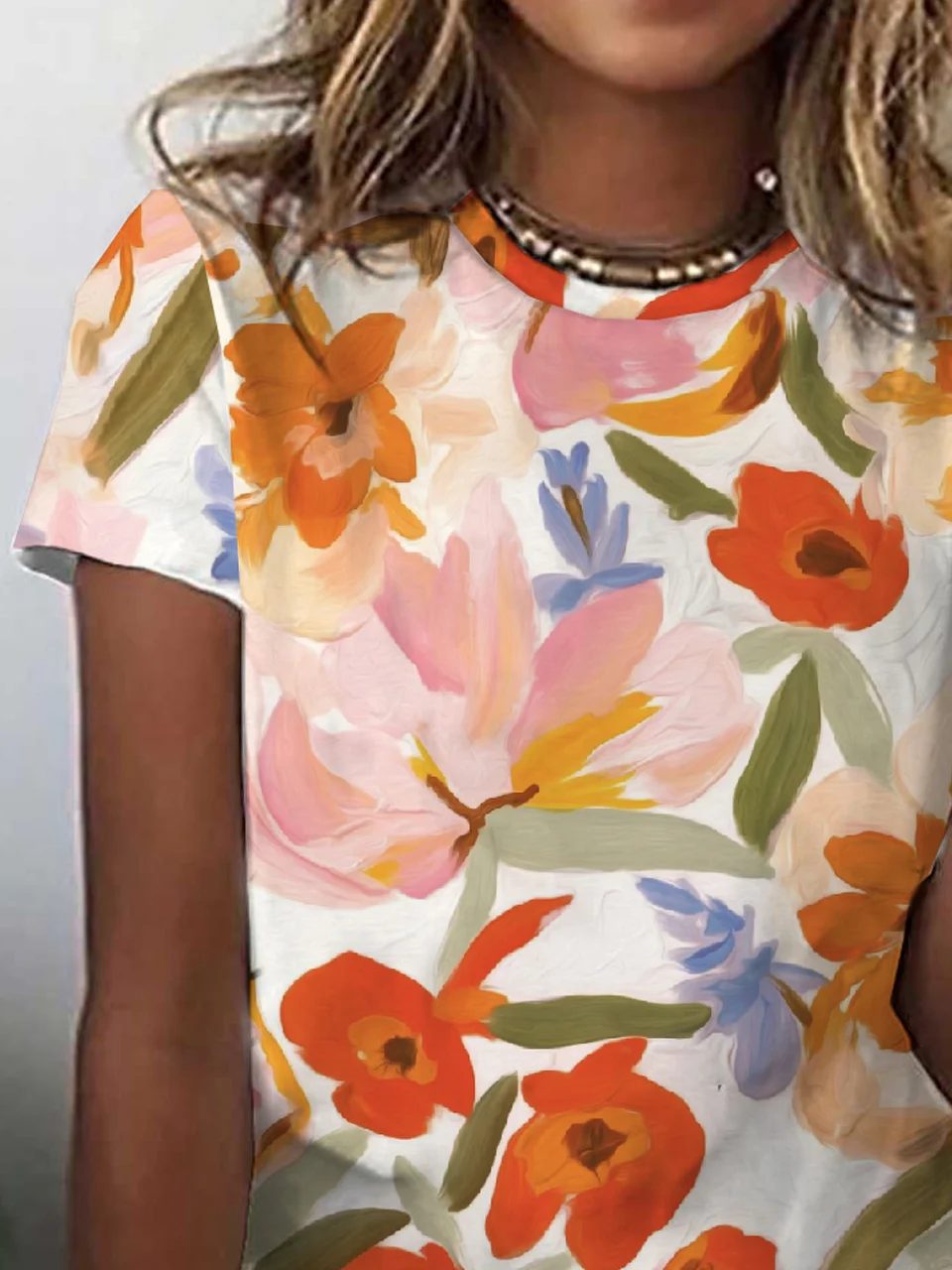 Casual Floral Crew Neck Short Sleeve T-shirt