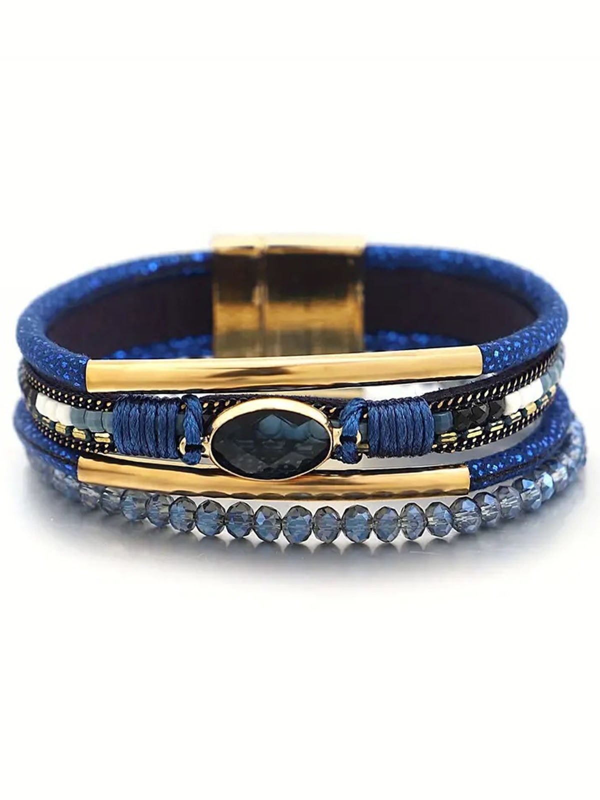 Bohemian Woven Leather Crystal Bracelet