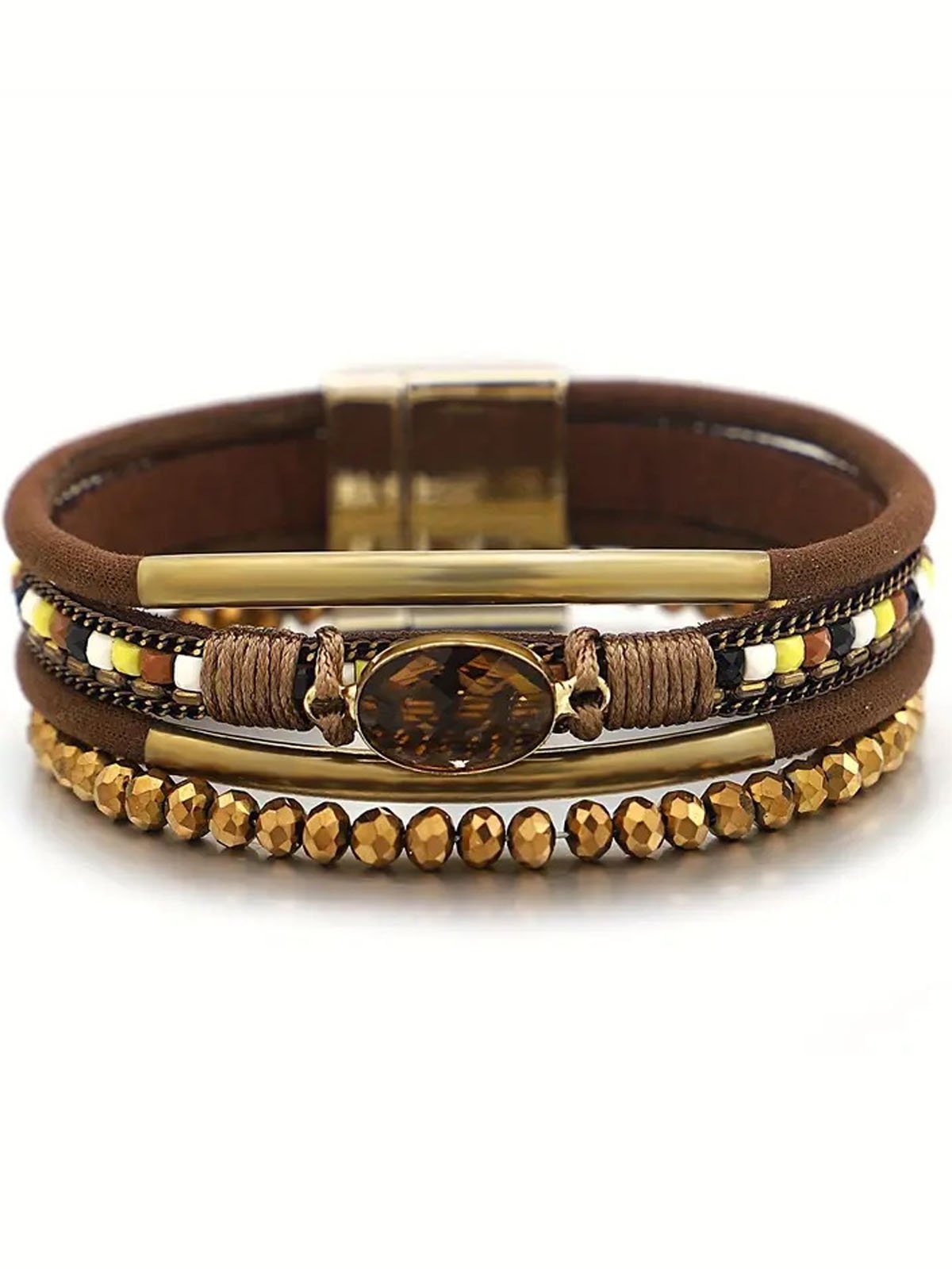 Bohemian Woven Leather Crystal Bracelet