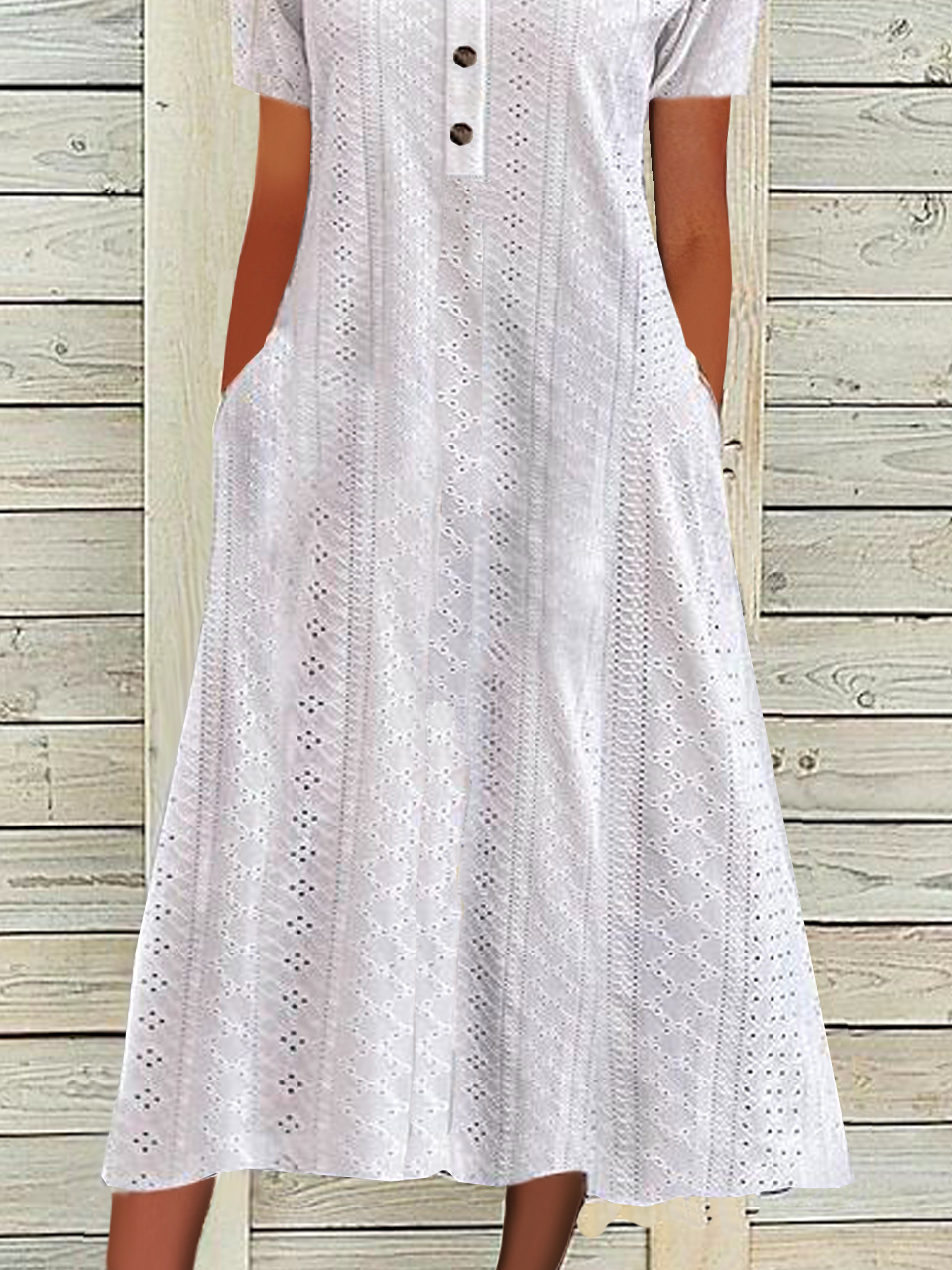 Women Plain Crew Neck Short Sleeve Comfy Casual Buckle Maxi Dress