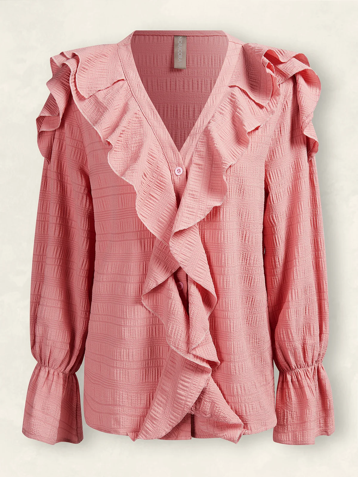 V Neck Long Sleeve Plain Regular Loose Blouse For Women