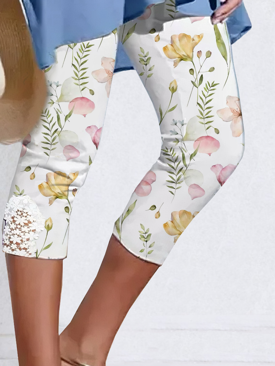 Casual Floral Pattern Capris Leggings