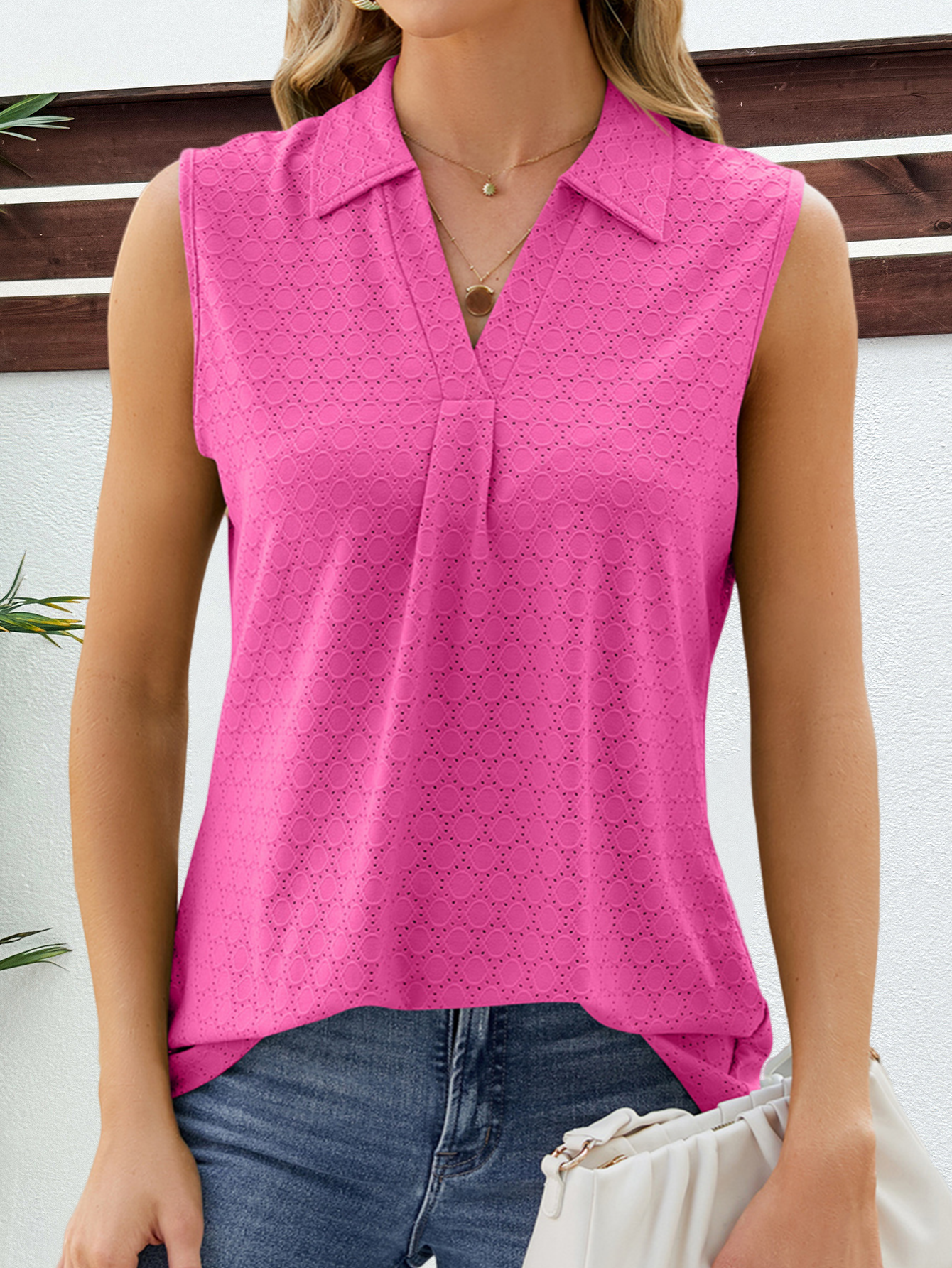 Casual Shawl Collar Plain Tank Top Buckle