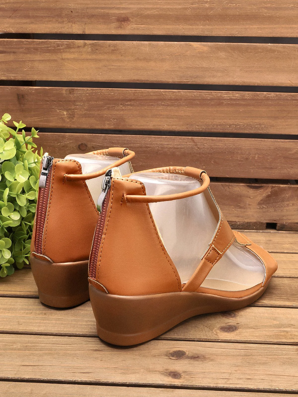 Women Casual Leather Comfy Wedge Sandals
