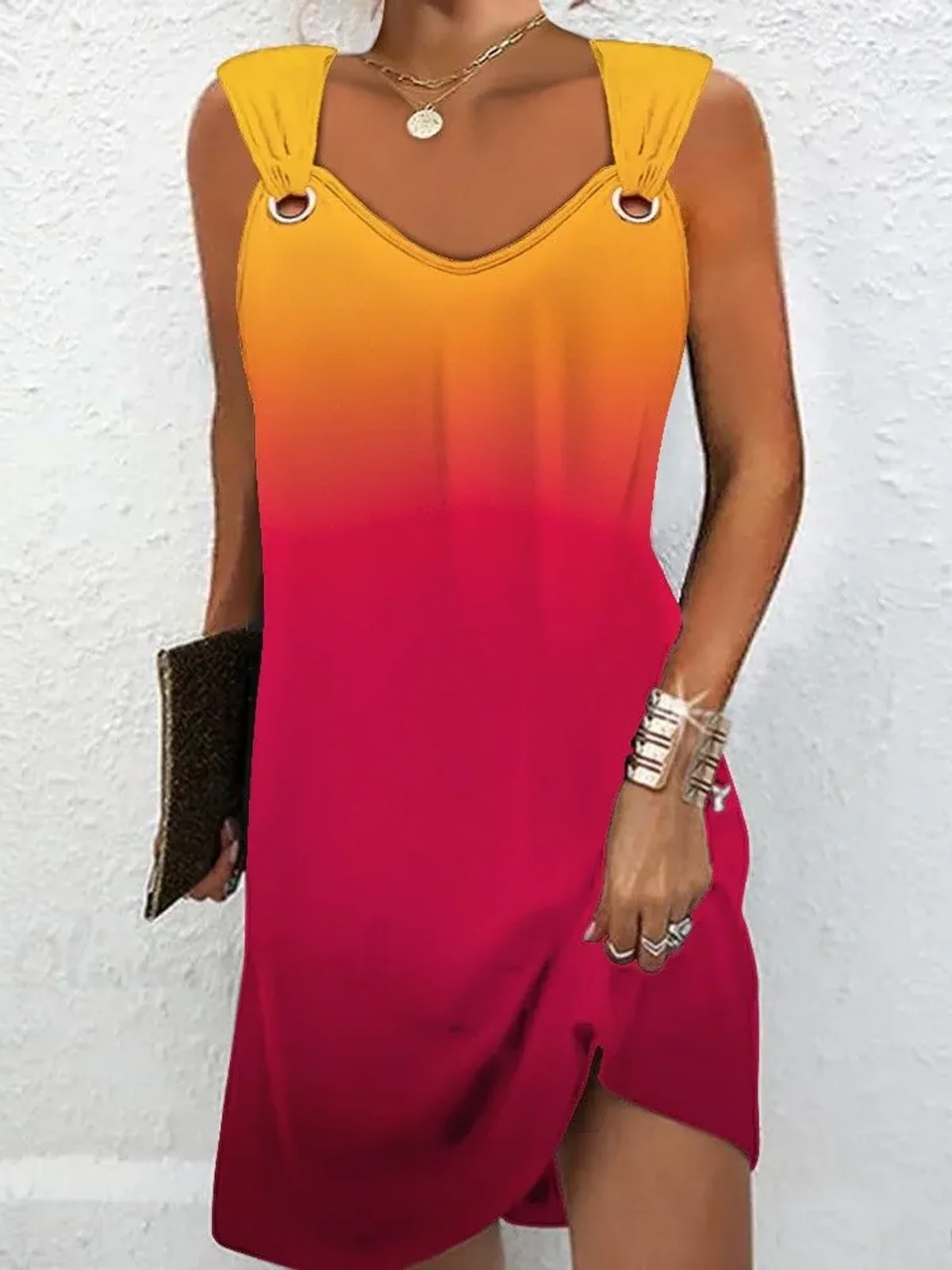Women Tie Dye Spaghetti Sleeveless Comfy Casual Short Dress