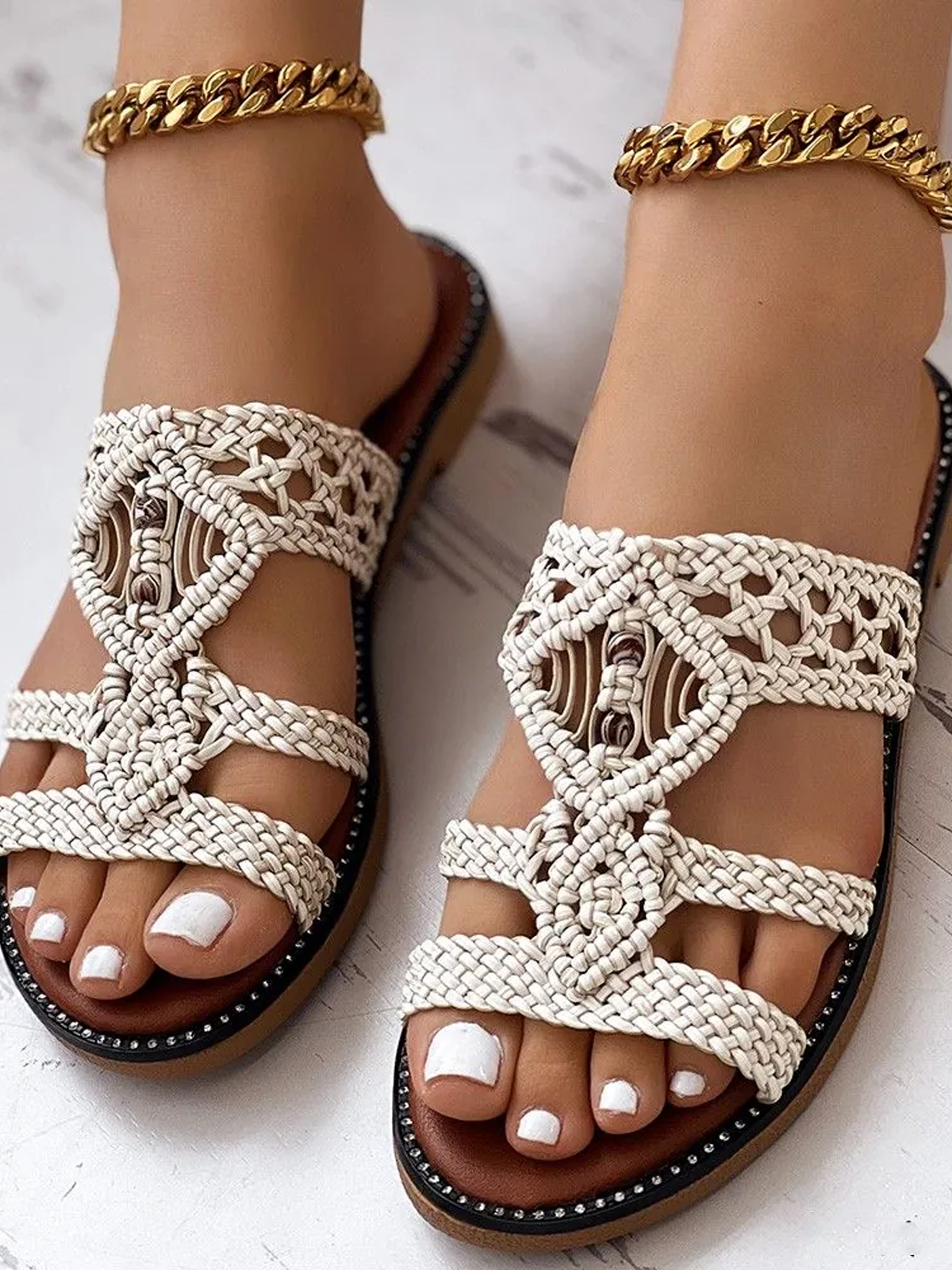 Boho Plain Slip On Flat Heel Flip Flop Braided