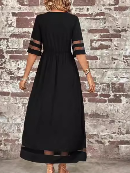 Women Plain Crew Neck Short Sleeve Comfy Casual Maxi Dress
