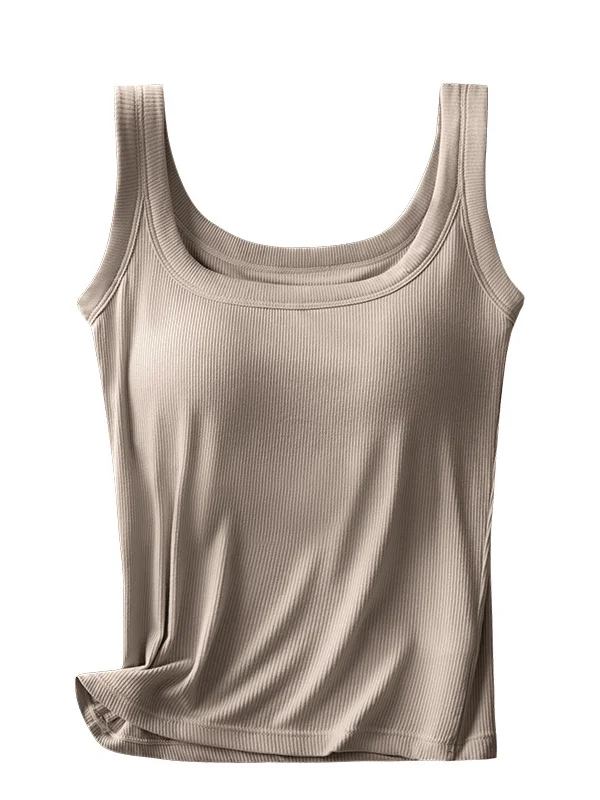 Casual Crew Neck Plain Tank Top