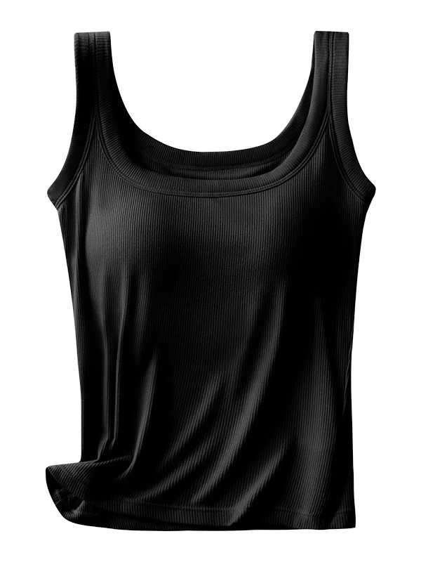Casual Crew Neck Plain Tank Top