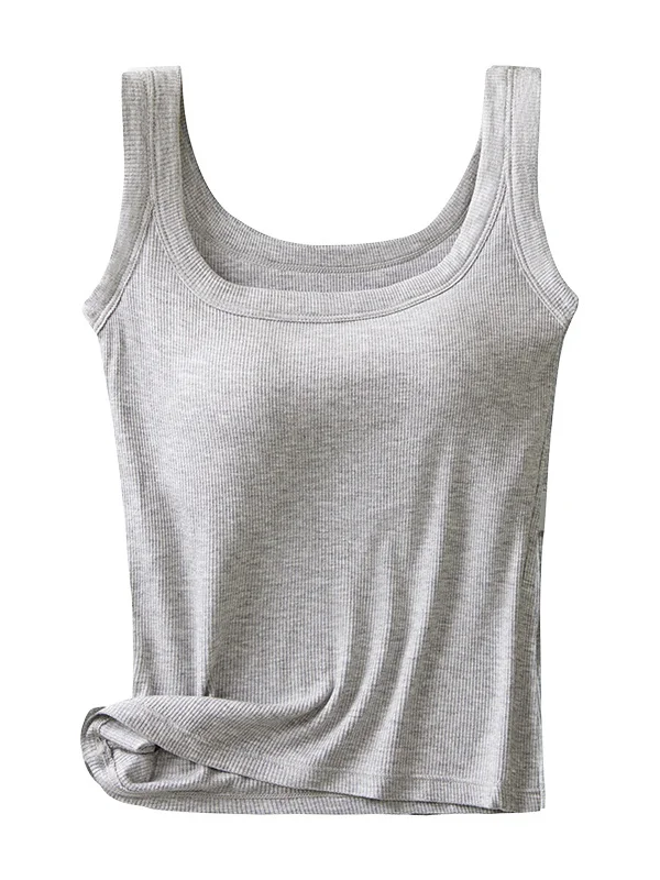 Casual Crew Neck Plain Tank Top