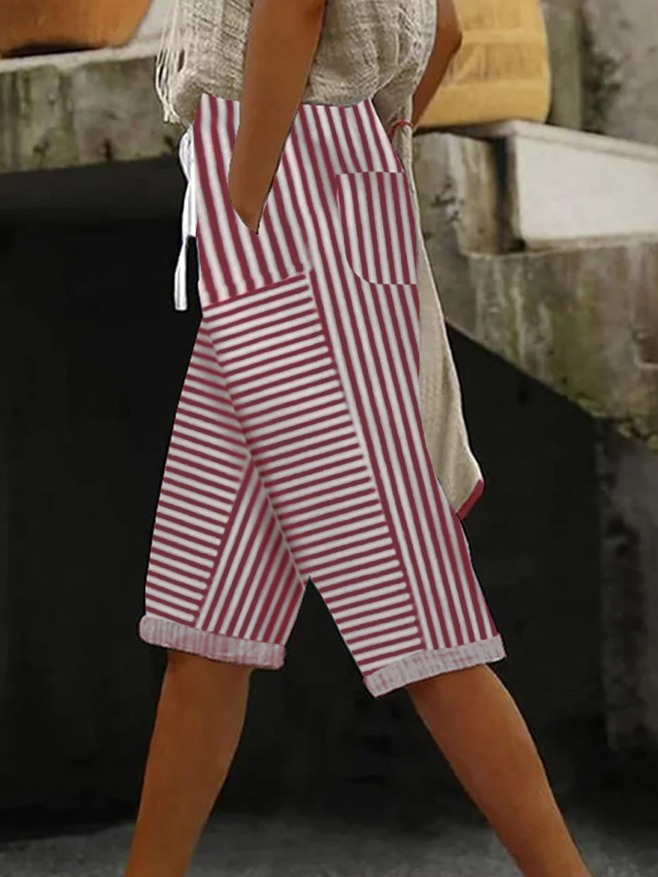 Casual Striped Fifth Pants Pant