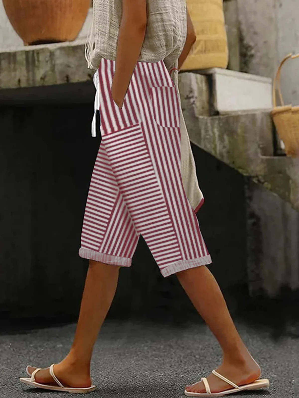 Casual Striped Fifth Pants Pant