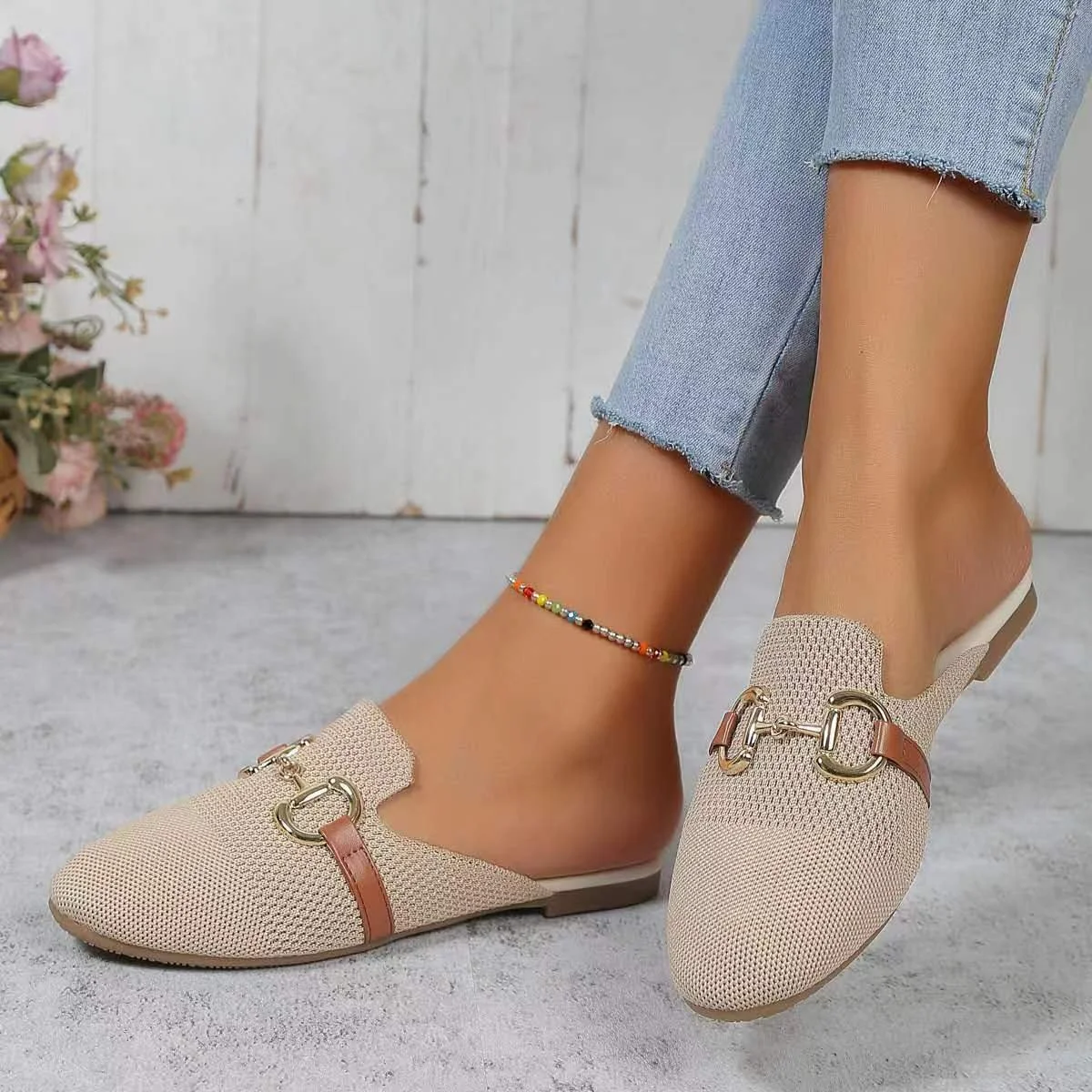 Casual Plain Slip On Flat Heel Mules