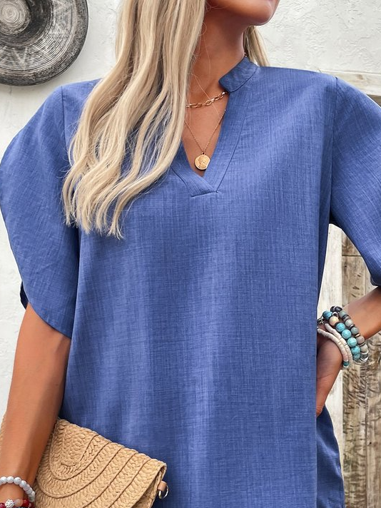 Women Summer V Neck Short Sleeve Plain Regular Regular Fit Shirt