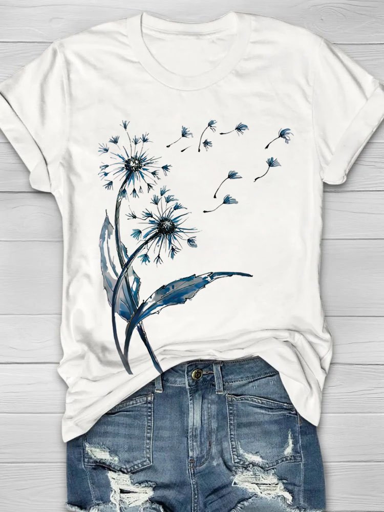 Casual Dandelion Crew Neck Short Sleeve T-shirt