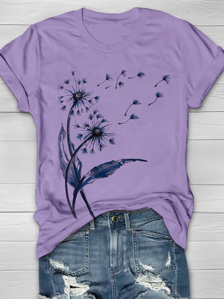 Casual Dandelion Crew Neck Short Sleeve T-shirt