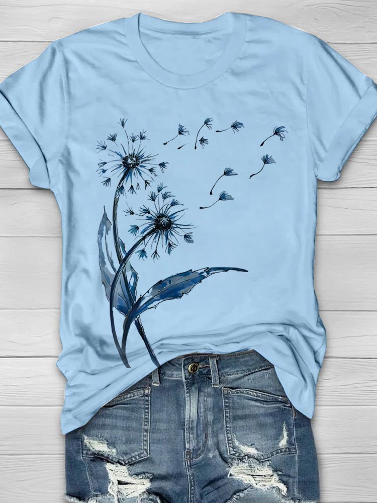 Casual Dandelion Crew Neck Short Sleeve T-shirt