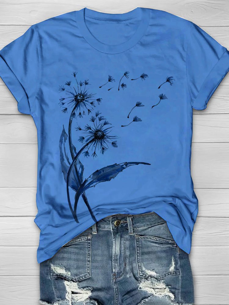 Casual Dandelion Crew Neck Short Sleeve T-shirt