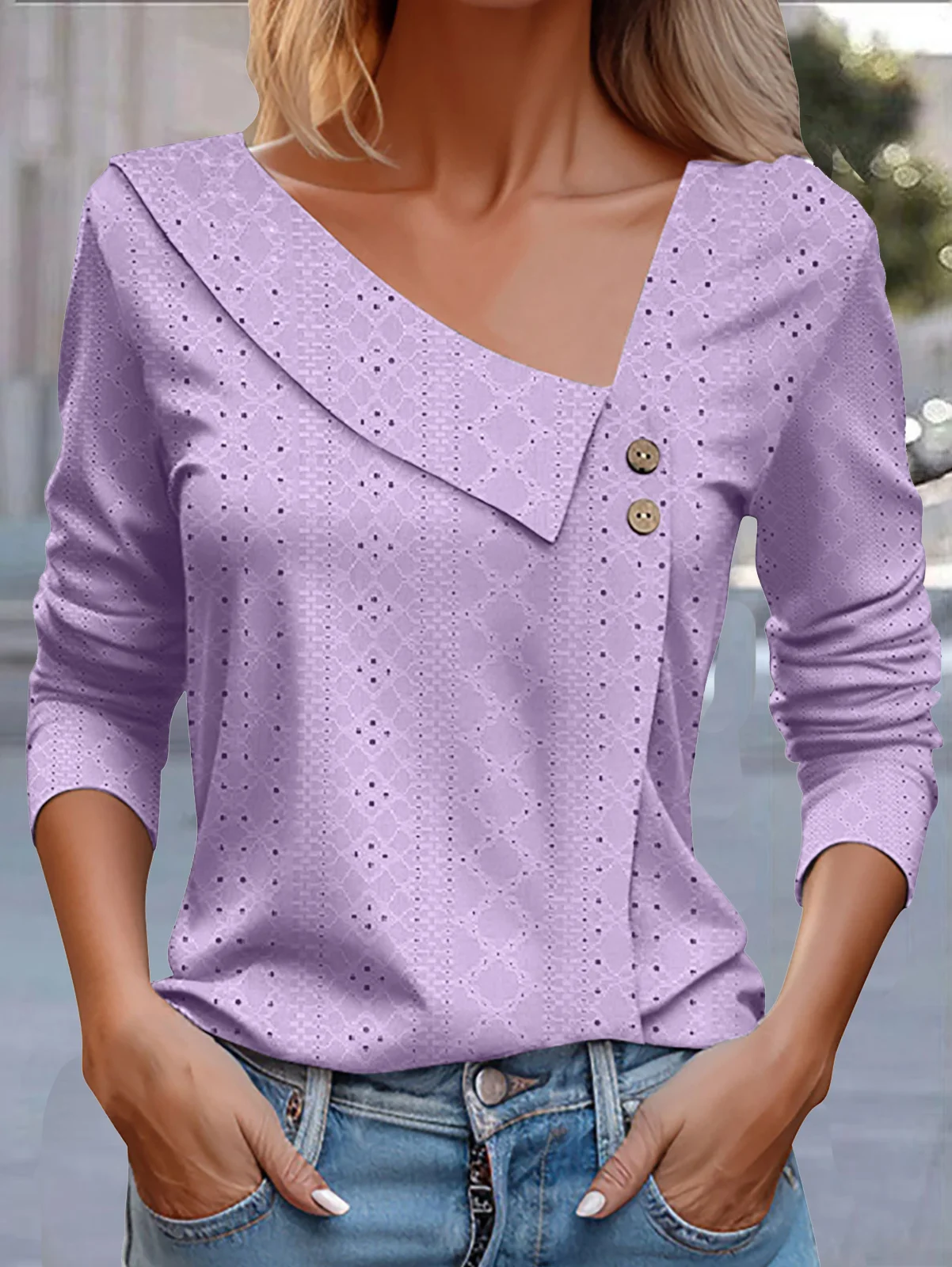 Casual Plain Asymmetrical Long Sleeve T-shirt