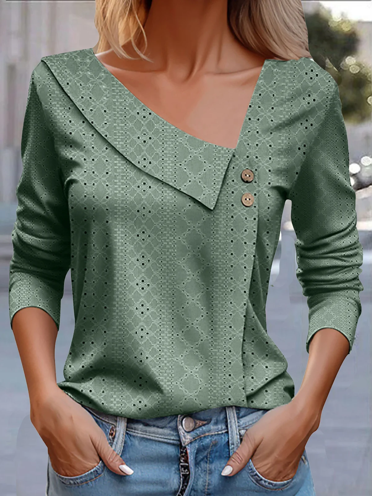 Casual Plain Asymmetrical Long Sleeve T-shirt