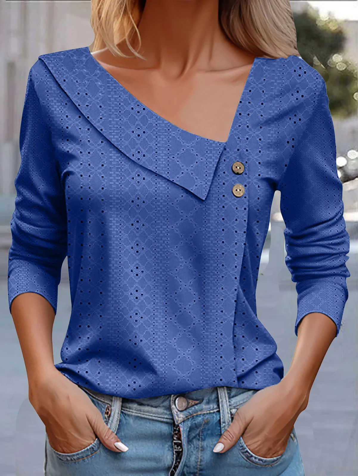 Casual Plain Asymmetrical Long Sleeve T-shirt