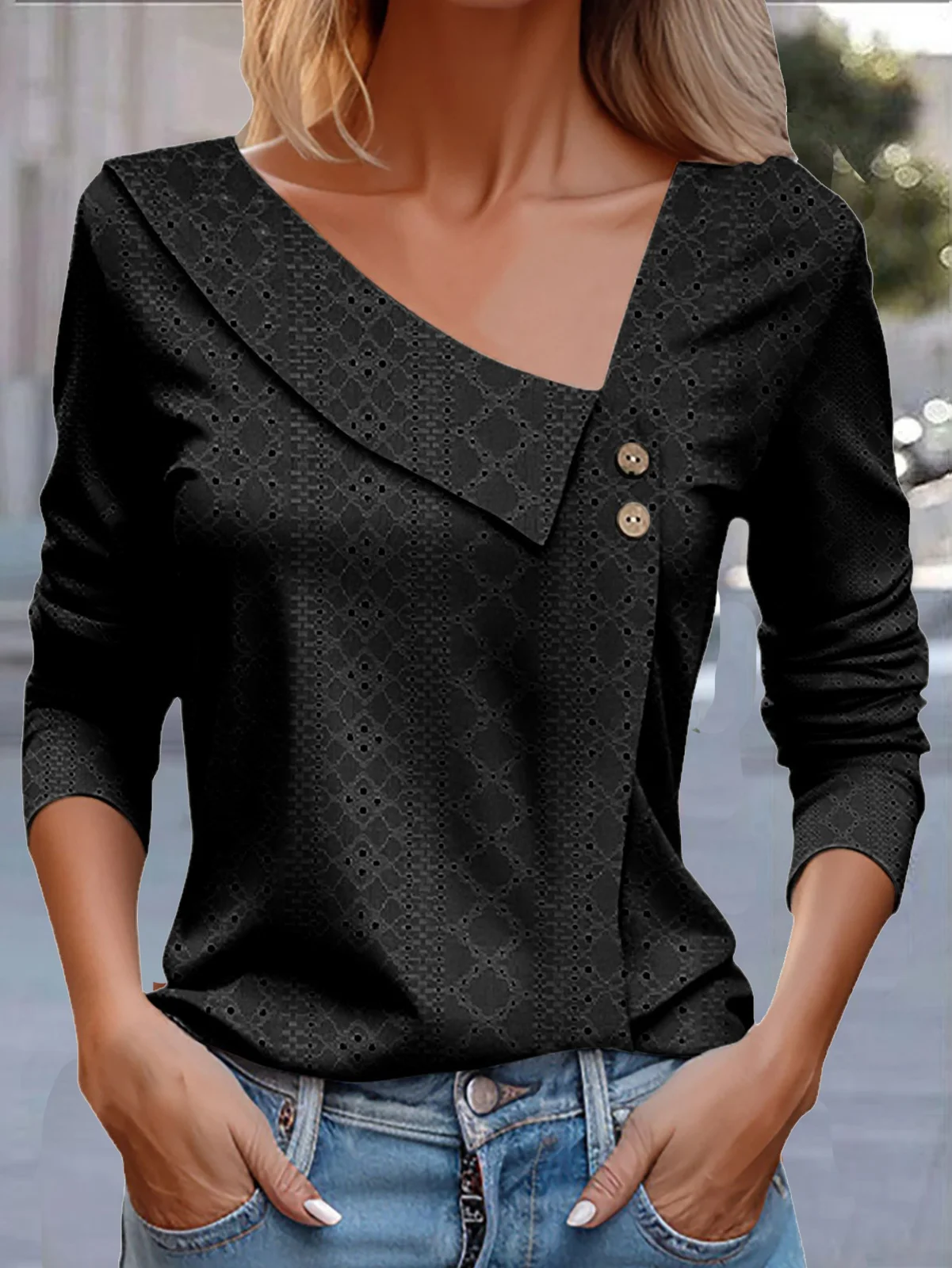 Casual Plain Asymmetrical Long Sleeve T-shirt