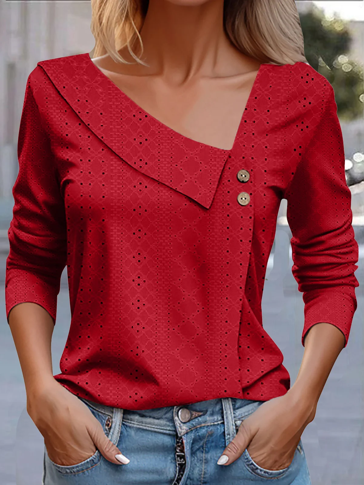 Casual Plain Asymmetrical Long Sleeve T-shirt