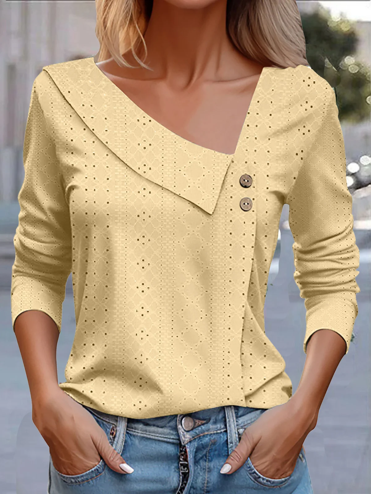 Casual Plain Asymmetrical Long Sleeve T-shirt