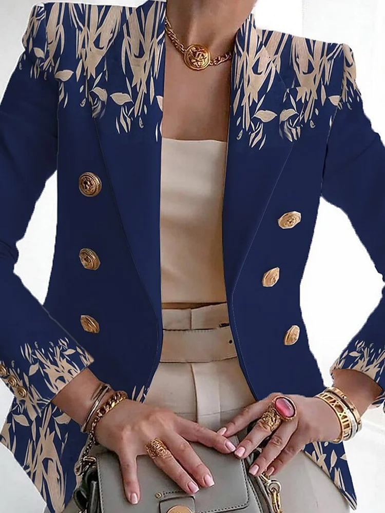 Women's Floral Spring/Fall Outerwear Casual Buckle Long Sleeve Shawl Collar Regular Blazer