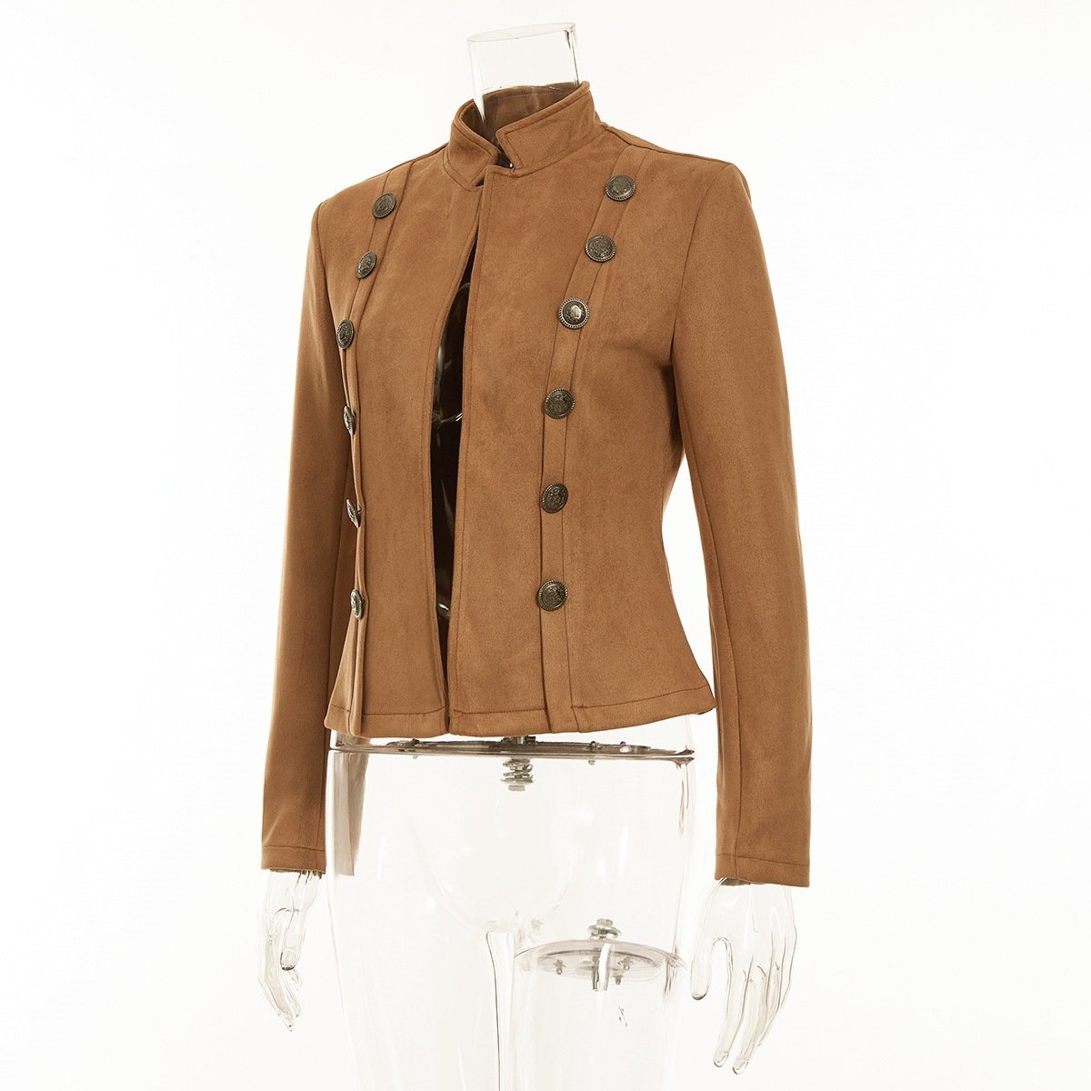 Women's Plain Buttoned Regular Loose Jacket