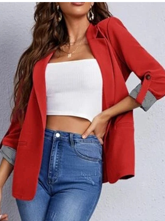 Women's Color Block Regular Loose Blazer