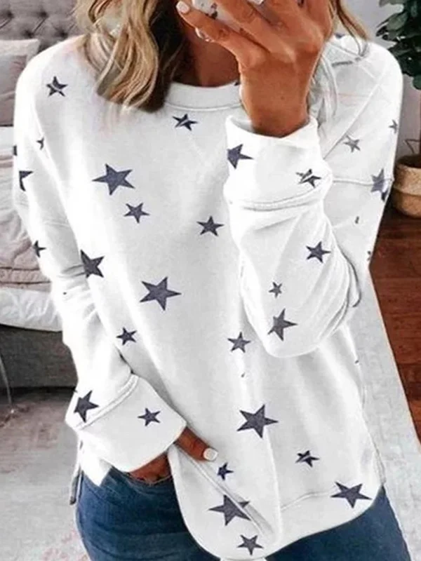 Casual Crew Neck Star Print Sweatshirt