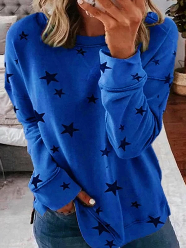 Casual Crew Neck Star Print Sweatshirt