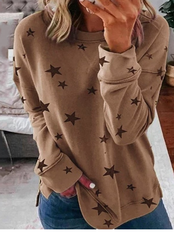 Casual Crew Neck Star Print Sweatshirt