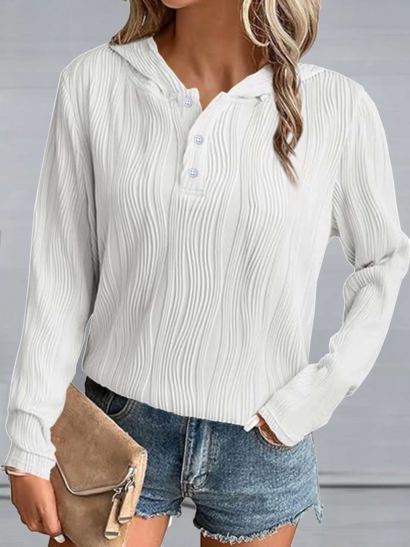 Casual Hoodie Plain Hoodie Jacquard