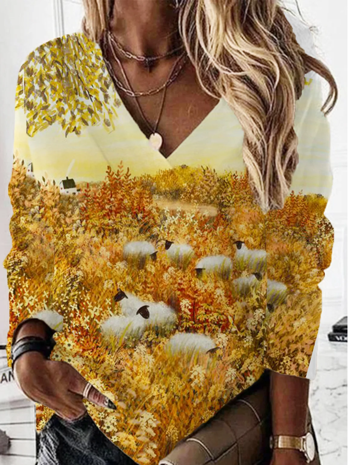 Casual V Neck Halloween Sweatshirt Printing