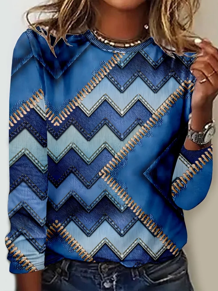 Casual Abstract Crew Neck Long Sleeve T-shirt