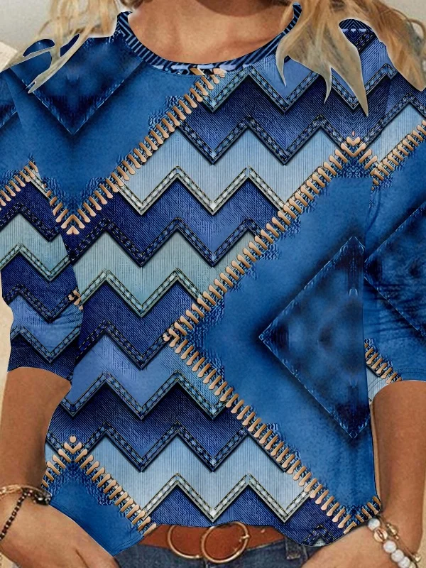 Casual Abstract Crew Neck Long Sleeve T-shirt