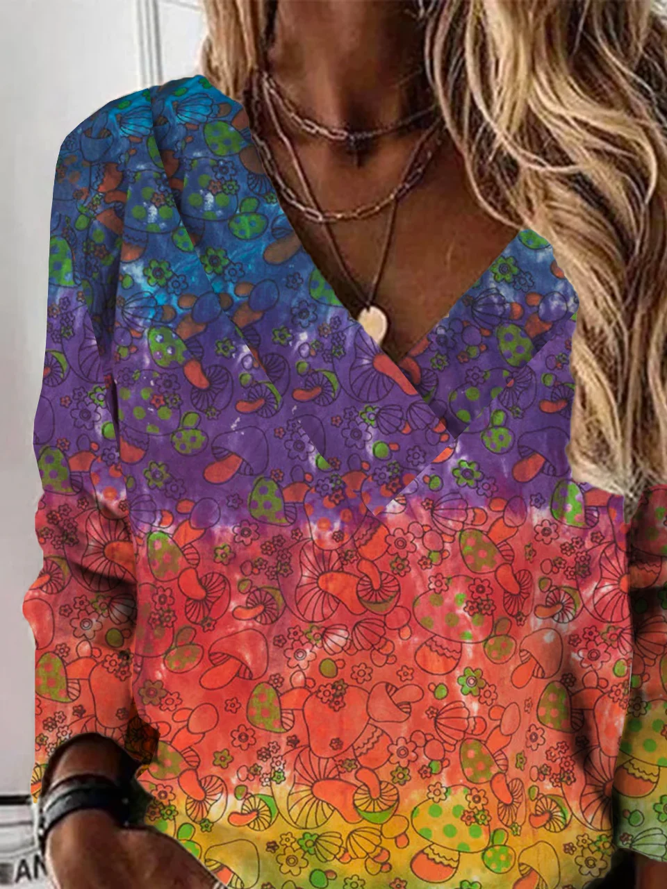 Casual V Neck Mushrooms Sweatshirt