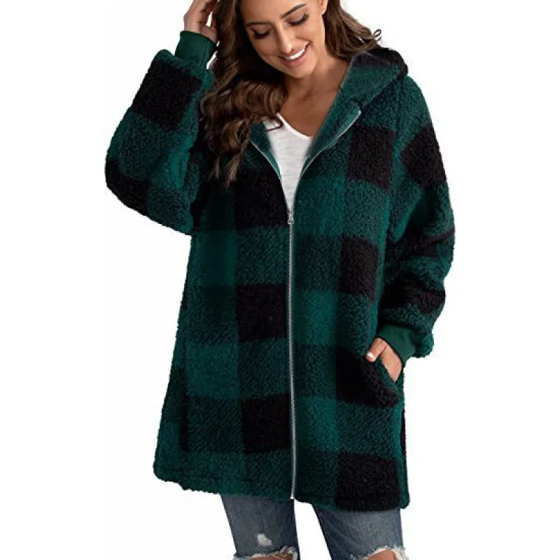 Women's Plaid Zipper Regular Loose Jacket