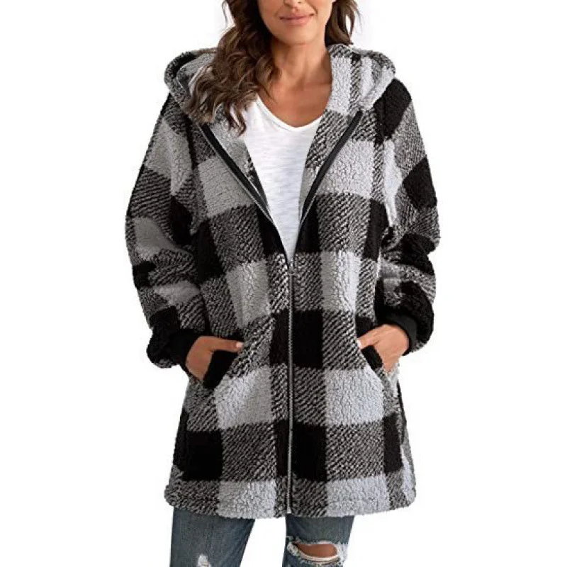 Women's Plaid Zipper Regular Loose Jacket