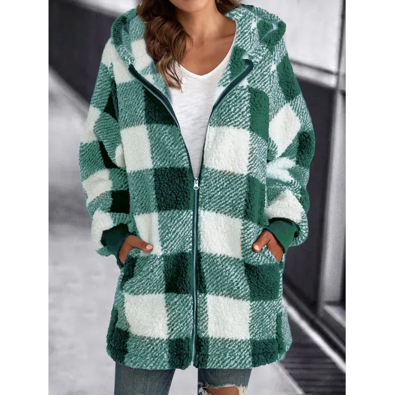 Women's Plaid Zipper Regular Loose Jacket