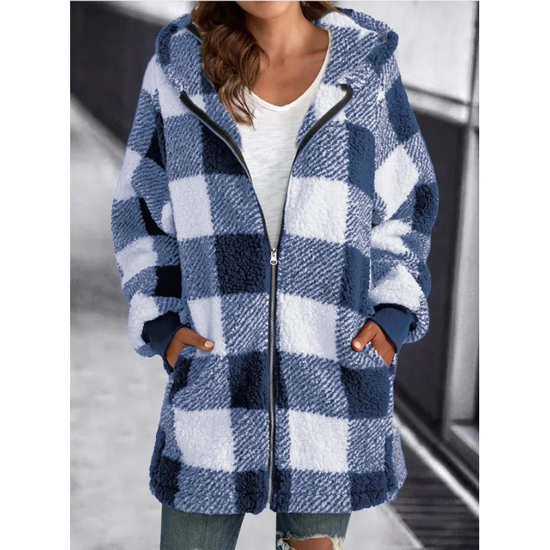Women's Plaid Zipper Regular Loose Jacket