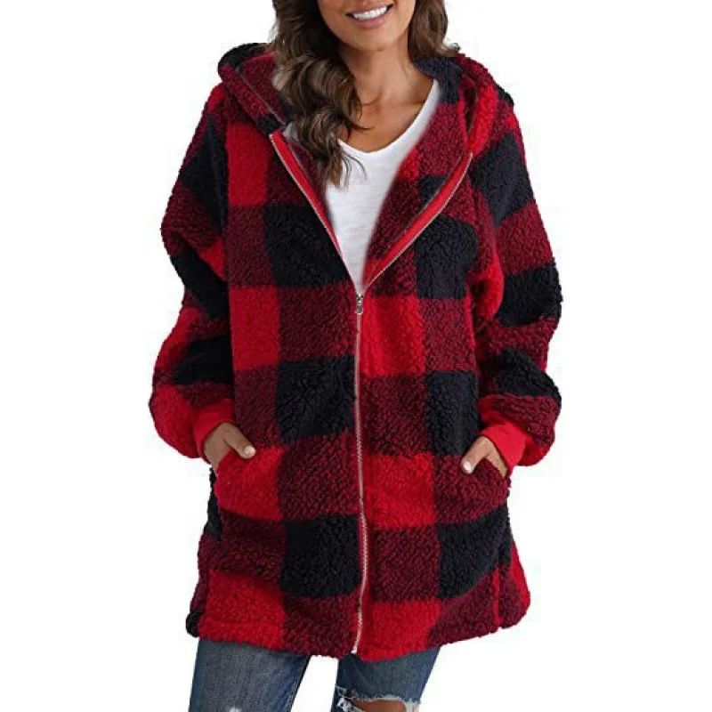 Women's Plaid Zipper Regular Loose Jacket
