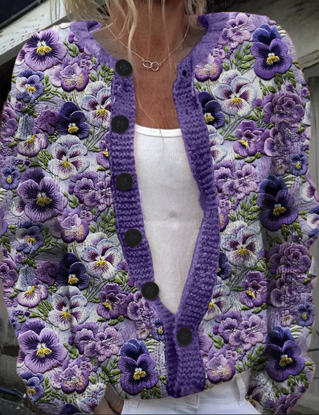 Women 3D Printing Long Sleeve Comfy Casual Buttoned Cardigan