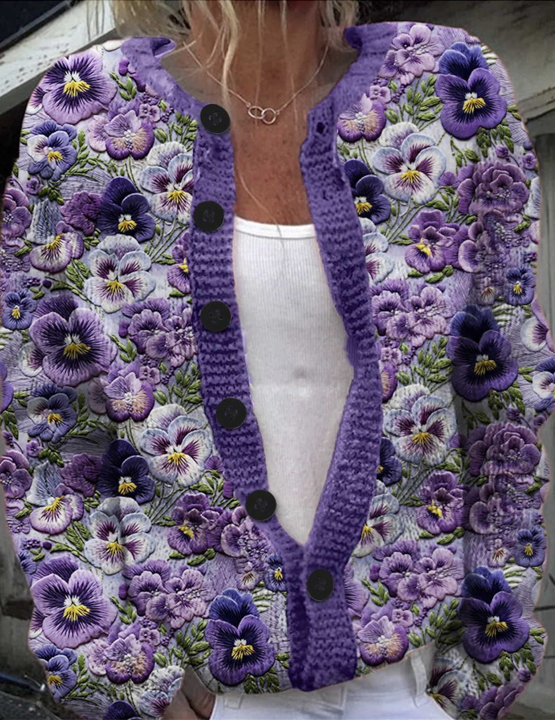 Women 3D Printing Long Sleeve Comfy Casual Buttoned Cardigan