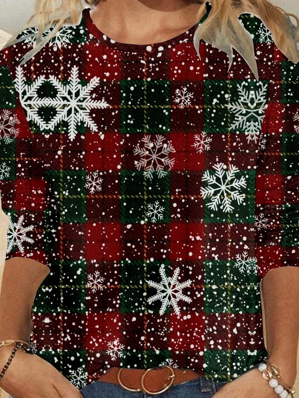 Casual Christmas Crew Neck Long Sleeve T-shirt